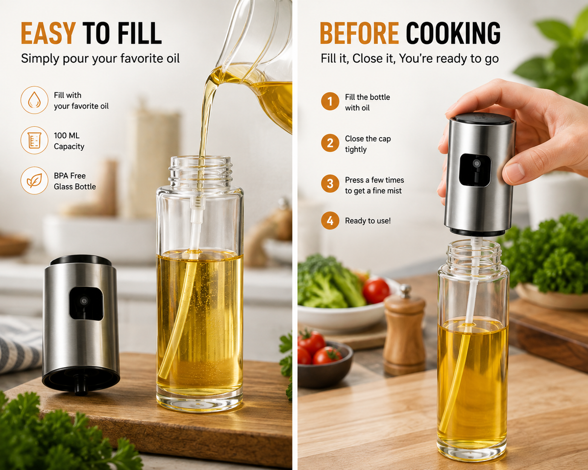 100ml Glass Oil Sprayer Bottle – Fine Mist Cooking Oil Dispenser