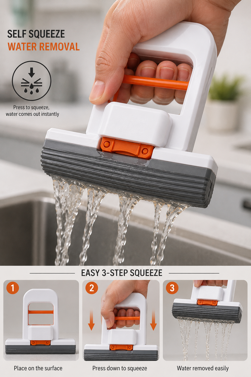 Handheld Mini Sponge Mop – Self-Squeeze Cleaning Mop for Kitchen, Glass & Windows