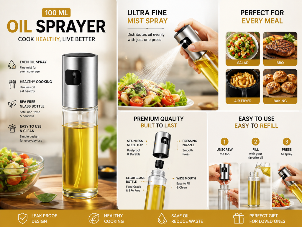 100ml Glass Oil Sprayer Bottle – Fine Mist Cooking Oil Dispenser