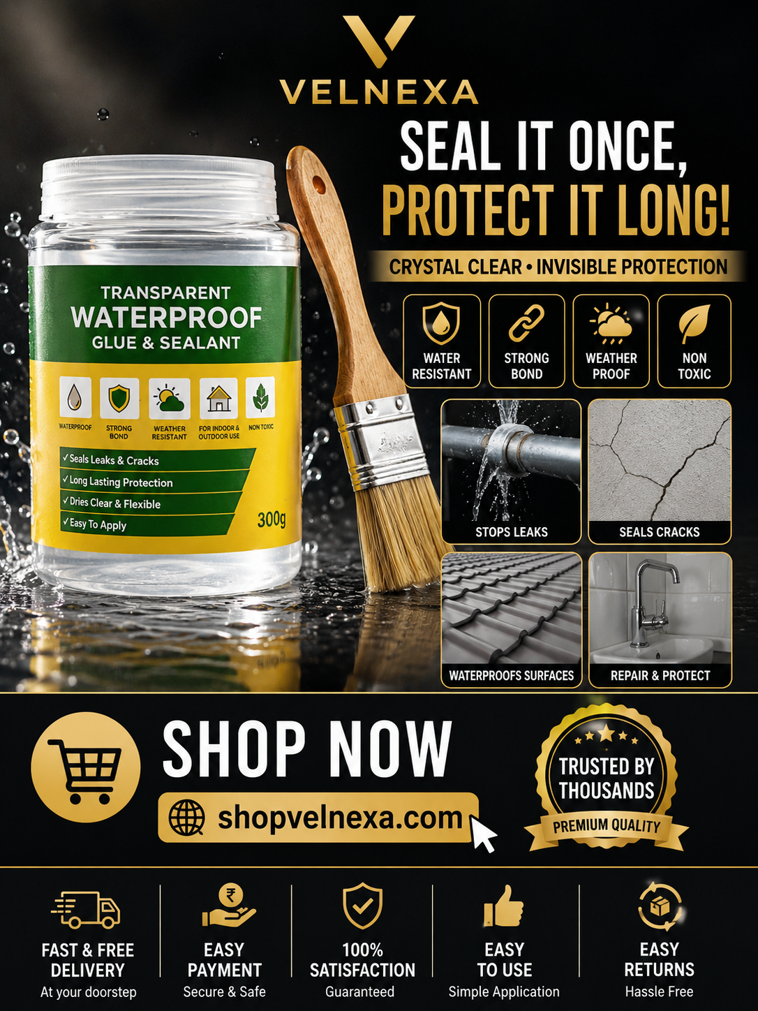 Transparent Waterproof Glue & Sealant with Brush